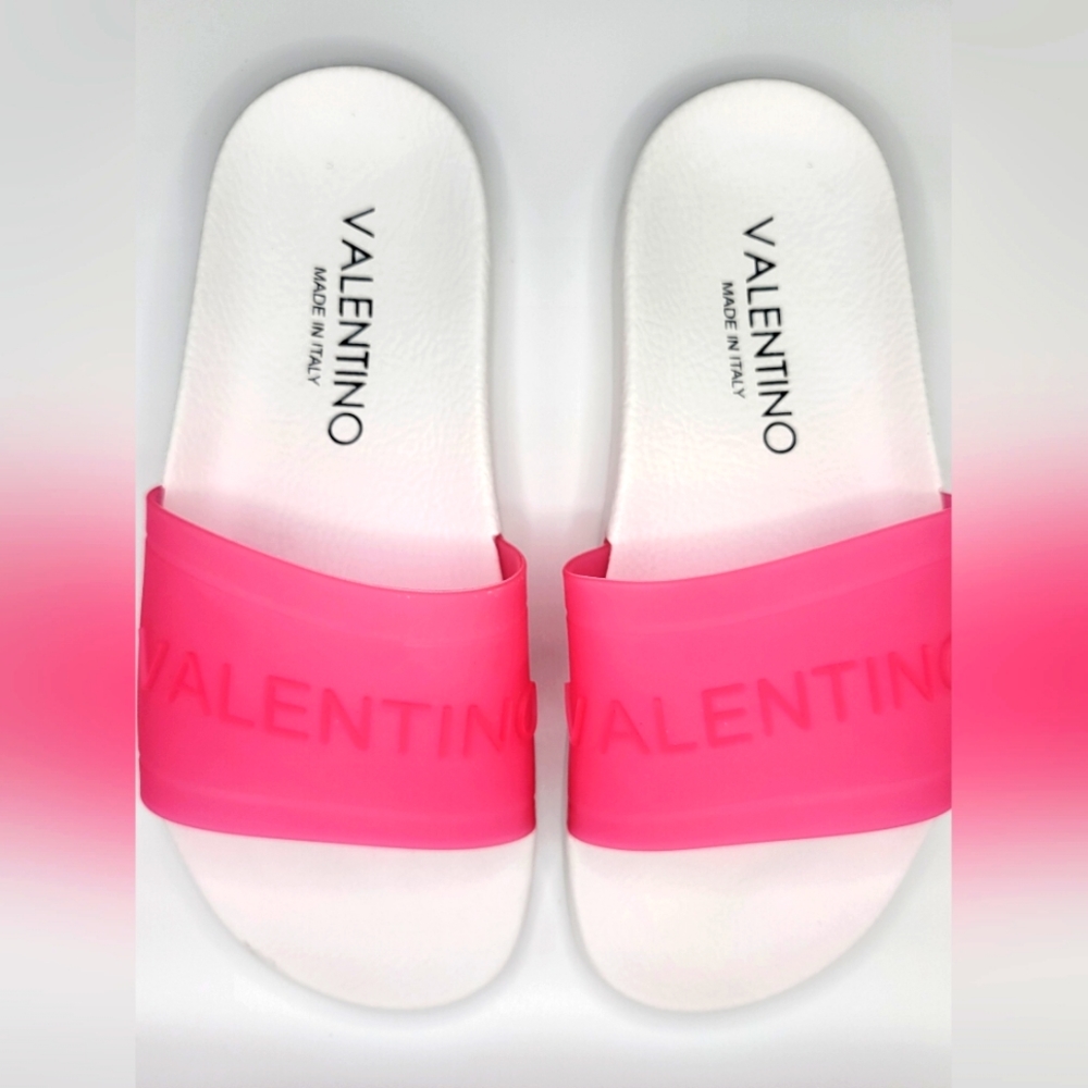 Valentino By Mario Valentino Vibrant Pink and White Slides